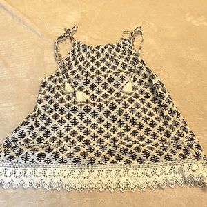 OLD NAVY Tie Neck White & Black Print Halter Top